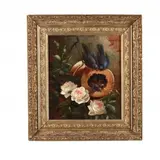 Still Life with Flower Pot and Birds by F. Alford, Oil on canvas, sold Nov 2018