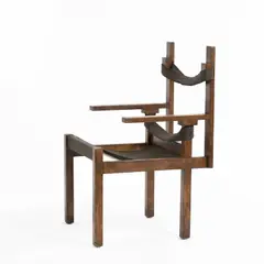 'Lattenstuhl ti 1a' by Marcel Breuer, 1924, Kirschholzlatten und Vierkanthölzer, dunkel gebeizt, grauer, grober Textilbezug (Bauhaus Weimar, 1924/25), sold Dec 2021