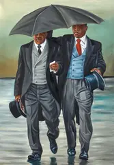 City gents 2, 2017 by Zemba Luzamba, Huile sur toile, sold Oct 2022