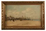 Le port de Trouville by Maurice Courant, 1883, Huile sur panneau, sold Oct 2022