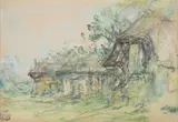 VIEILLES CHAUMIERES by Émile Schuffenecker, Pastel sur papier, sold Oct 2022