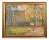 Vue du salon de musique dans le parc de Versailles by Eugène Delaporte, Huile sur toile, sold Oct 2022