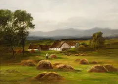 Making haystacks by William Beattie-Brown, oil on canvas, sold Sep 2011