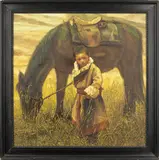 of a young boy with horse by Zhiyue Zheng, oil on canvas, sold Jan 2011