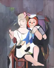 Elvira and Raggedy Ann by Leonard Alberts, 1985, oil on canvas, sold Aug 2026