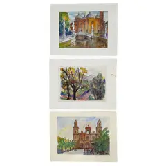 City Scenes, Three Works on Paper by Albert Bela Bauer, 1985 and 1971, mixed media on paper, sold Aug 2026