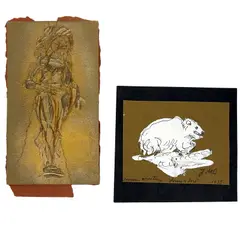 Two Works on Paper by Jose de Creeft, 1969 and 1975, mixed media on paper, sold Aug 2026