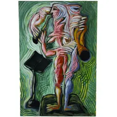 Pareja de Mùsicos by Jesús Desangles, 1997, mixed media on canvas, sold Sep 2026