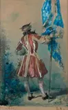 Le petit étendard des mousquetaires by Eugène Lami, Aquarelle, sold Apr 2013