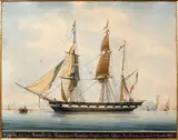 Le bateau «Coquette», Capitaine Victor Madaille fils partant pour la Guadeloupe le 25 février 1838 by François Roux, Aquarelle, sold Jun 2015