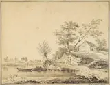 Paysage fluvial animé by Jean-François Legillon, Crayon noir, sold May 2007