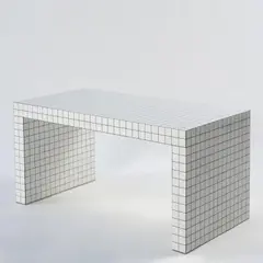 Sitzbank 'Quaderna' by Superstudio, Piero Frassinelli, Alessandro Magris, Roberto Magris, Adolfo Natalini & Cristiano Toraldo di Francia, 1971, Holz, weißes Kunststofflaminat mit schwarzen Linien bedruckt (Zanotta, Nova Milanese), sold Jun 2021