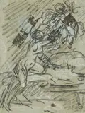 Psyché et l'Amour by Joseph François Parrocel, Crayon noir et craie blanche sur papier bleu, sold Sep 2022