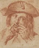 Jeune musicien au bicorne by Étienne Jeaurat, Sanguine, sold Sep 2022