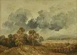 Coup de vent sur un bosquet by Georges Michel, Huile sur papier marouflée sur toile, sold Sep 2022
