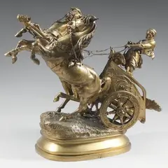Aurige romain retenant ses chevaux by Prosper Lecourtier, Epreuve en bronze doré, sold Jun 2014