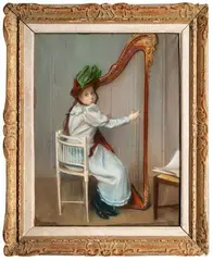 La joueuse de harpe by Jacques-Émile Blanche, Pastel signé en bas à droite, sold Apr 2019