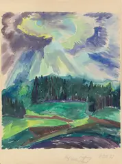 Landschaft im Herbst by Fritz Schaefler, Aquarell und Bleistift auf Papier, sold Jan 2021