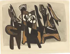 Figuren by Hans Uhlmann, 1949, Gouache auf Papier, sold Jan 2022