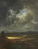 Paysage au moulin à vent après l'orage by Georges Michel, Huile sur panneau, sold Sep 2022