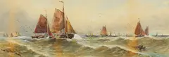 Fishing Boats on Rough Sea Signed lower left Watercolour 23 x 67cm (9 x 27.5in) A pair (2) by Thomas Bush Hardy, Watercolour, offered Mar 2018
