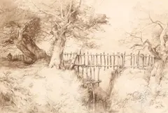 At Gunton Park Monogrammed lower left Sepia wash with by John Middleton, drawing, offered Mar 2018