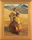 landscape with two young boys by Zhiyue Zheng, oil on canvas, sold Apr 2010