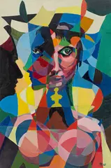 Selbstbildnis mit Modell by Herbert Behrens-Hangeler, 1960, Öl auf Holz, sold Nov 2015