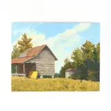 Landscape with Outbuildings by Tim Postell, Oil on canvas, sold May 2018