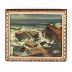 Bass Rocks by Frank C. Kirk, Oil on canvas board, sold Apr 2018