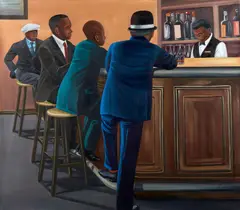 The regulars, 2022 by Zemba Luzamba, Huile sur toile, sold Nov 2022