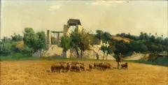 A shepherd with his flock in a summer landscape by Victor Vignon, oil on canvas, offered Dec 2017
