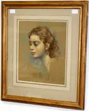 Head of a girl by Alfred Kinglsey Lawrence, indistinctly inscribed (lower left), pastels on green paper, offered Sep 2011