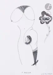 Pierre Molinier by Dominique le Tricoteur, 2018, Encre et crayons de couleur, sold Oct 2020