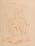 Jeune femme assise au plateau by Jacques Majorelle, Sanguine sur papier fort, sold Oct 2013
