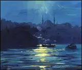 Evening at the Golden Horn, Istanbul by Daniel Izzard, 1982, oil on board, sold Nov 2014
