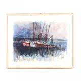 Shrimp Boats by Neil Watson, Mixed-media work on paper, sold Feb 2018