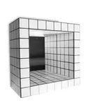 Spiegelobjekt 'Misuratore' by Superstudio, Piero Frassinelli, Alessandro Magris, Roberto Magris, Adolfo Natalini & Cristiano Toraldo di Francia, 1976, Holz, weißes Kunststofflaminat mit schwarzen Linien bedruckt, Spiegelglas (Plura Edizioni, Mailand), sold Feb 2020