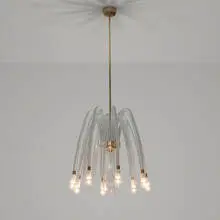 Rare chandelier, model 5334 A8 by Carlo Scarpa, 1941, soffiato glass, lattimo glass, brass, sold Dec 2021