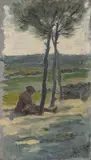 Muchacho sentado en el campo by Maximino Peña Muñoz, Óleo sobre tabla, sold Sep 2026