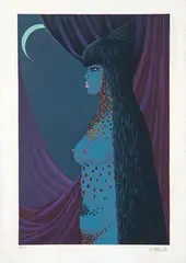 La Reine de Saba by Félix Labisse, 1973, Litografía sobre papel japón nacarado, sold Jun 2026