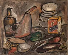 Bodegón con cacharro by Joaquín Torres-García, 1930, Óleo sobre lienzo, sold Dec 2025