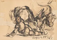Tauromaquia by José Manuel Capuletti, 1948, Gouache sobre papel, sold Jul 2025