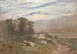 Paisaje con pastor y rebaño by Antonio Muñoz Degrain, Acuarela sobre papel, sold May 2025