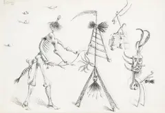 Espantapájaros metafísico by Benjamín Palencia, 1932, Tinta sobre papel, sold May 2025