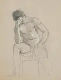 Hombre sentado meditando by Cecilio Pla, Dibujo a lápiz con toques de clarión, sold Feb 2025