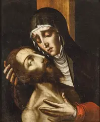 Piedad by Luis de Morales "El Divino", 1571, Óleo sobre lienzo (originalmente adherido a tabla), sold Dec 2024