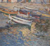 Pescadores by Segundo Matilla, 1937, Óleo sobre cartón, sold Sep 2024