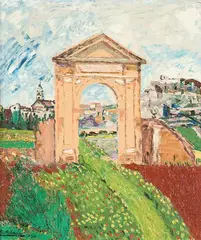 Puerta de Madrid. Alcalá de Henares by Benjamín Palencia, 1950, Óleo sobre cartón, sold Mar 2024