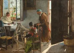 Trovador callejero. Visita del músico by Joaquín Sorolla, 1923, Óleo sobre lienzo, sold Oct 2023
